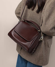 Women Coffee Calf Leather Durable CrossBody Bag