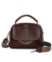 Women Coffee Calf Leather Durable CrossBody Bag