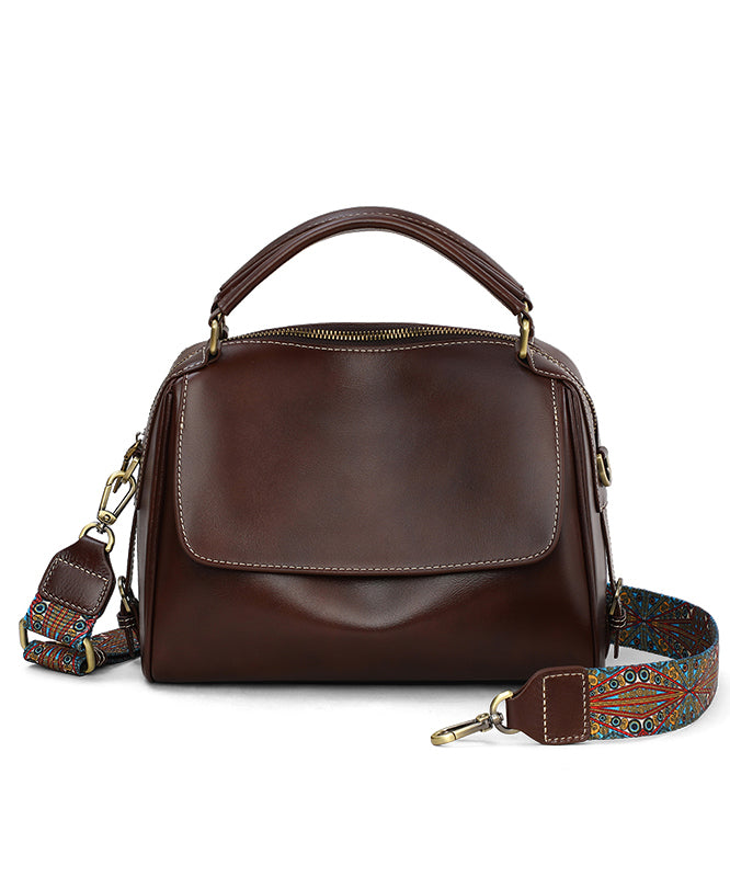 Women Coffee Calf Leather Durable CrossBody Bag
