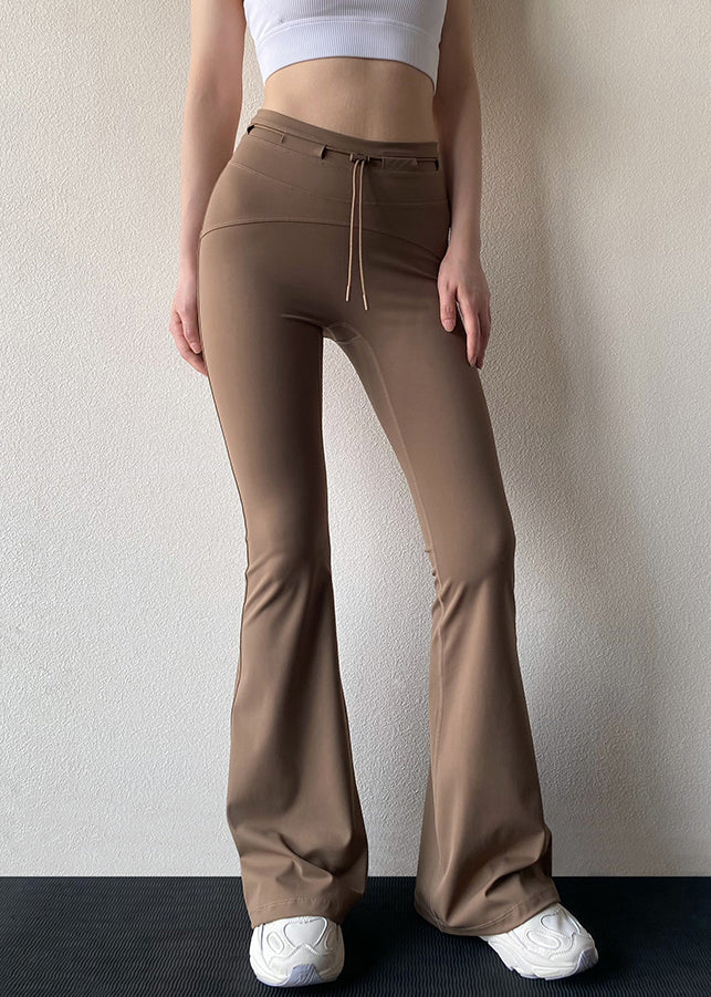 Women Coffee High Waist Patchwork Flare Leggings