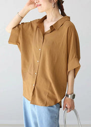 Women Coffee Oversized Cotton Shirt Top Summer