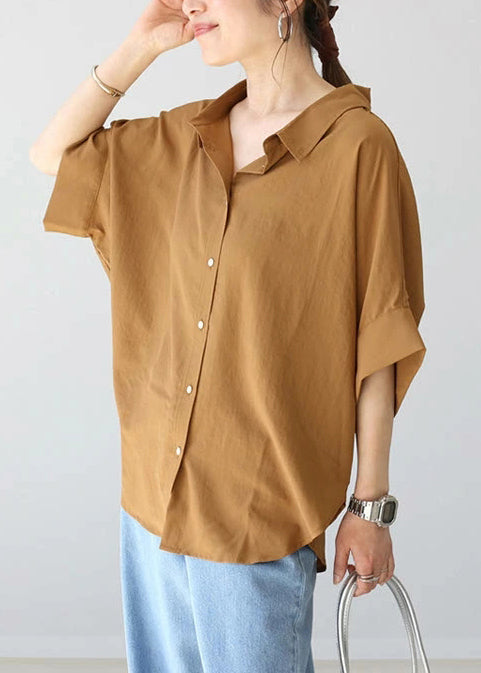 Women Coffee Oversized Cotton Shirt Top Summer