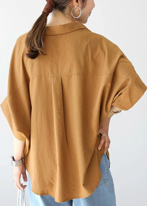 Women Coffee Oversized Cotton Shirt Top Summer