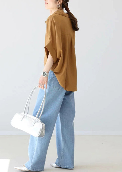 Women Coffee Oversized Cotton Shirt Top Summer