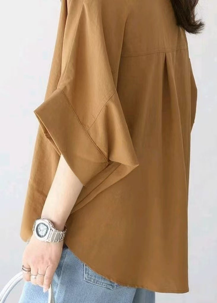 Women Coffee Oversized Cotton Shirt Top Summer