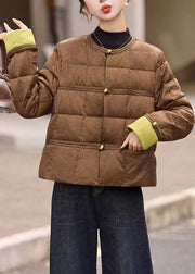 Women Coffee Pockets Patchwork Duck Down Down Short Coat Winter