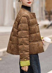 Women Coffee Pockets Patchwork Duck Down Down Short Coat Winter