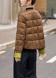 Women Coffee Pockets Patchwork Duck Down Down Short Coat Winter