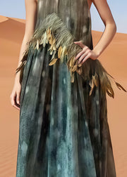 Women Cold Shoulder Tie Dye Feathers Dress Summer