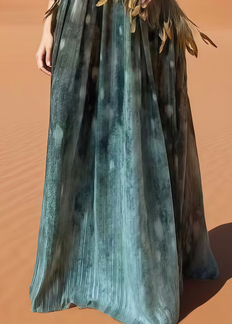 Women Cold Shoulder Tie Dye Feathers Dress Summer