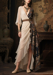 Women Colorblock Asymmetrical Patchwork Chiffon Robe Dresses Summer