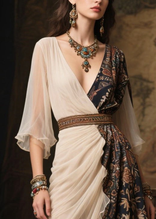 Women Colorblock Asymmetrical Patchwork Chiffon Robe Dresses Summer