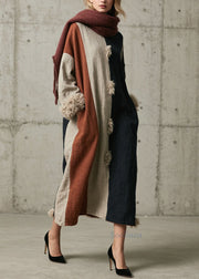Women Colorblock Fuzzy Fur Fluffy Patchwork Cotton Dress Fall