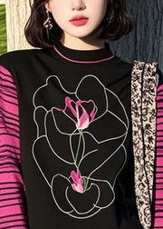 Women Colorblock O Neck Patchwork Cotton T Shirts Fall