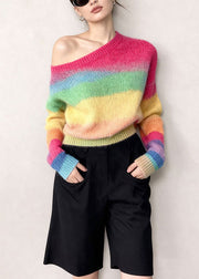 Women Colorblock Oversized Striped Knit Pullover Winter