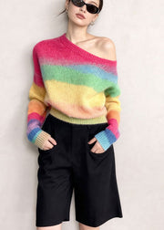 Women Colorblock Oversized Striped Knit Pullover Winter