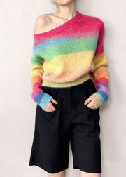 Women Colorblock Oversized Striped Knit Pullover Winter