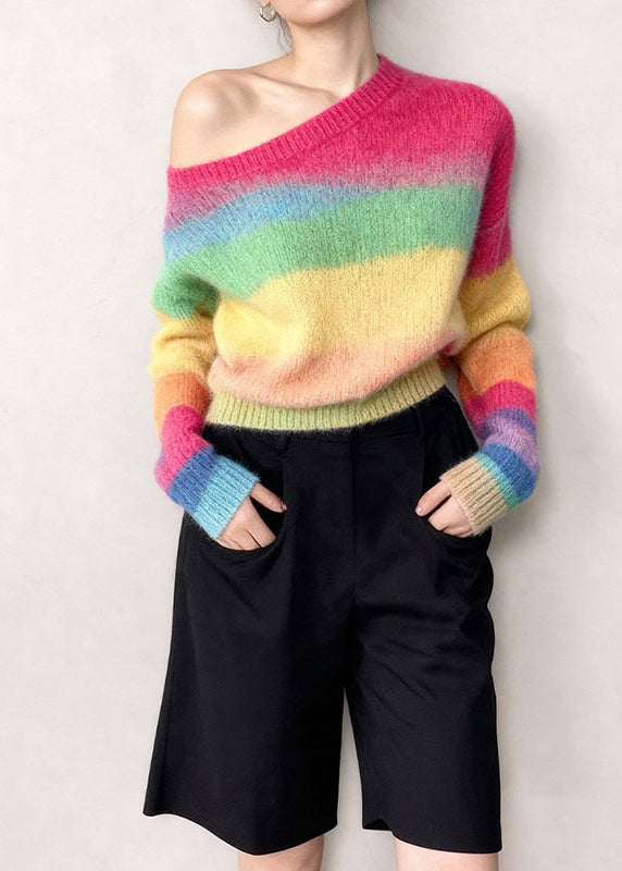 Women Colorblock Oversized Striped Knit Pullover Winter