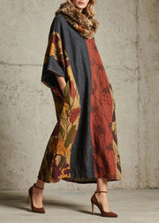 Women Colorblock Print Pockets Cotton Long Dress Fall
