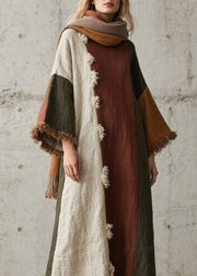 Women Colorblock Tassel Patchwork Cotton Long Dresses Fall