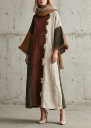 Women Colorblock Tassel Patchwork Cotton Long Dresses Fall