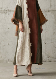 Women Colorblock Tassel Patchwork Cotton Long Dresses Fall