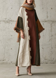 Women Colorblock Tassel Patchwork Cotton Long Dresses Fall