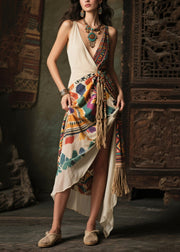 Women Colorblock Tasseled Print Chiffon Cami Dresses Summer