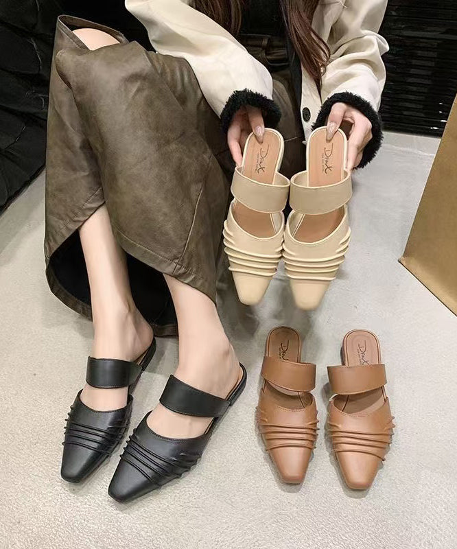 Women Comfy Black Wrinkled Splicing Slide Sandals