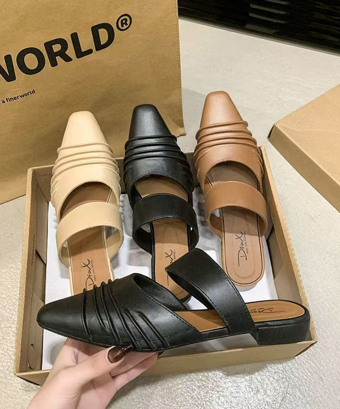 Women Comfy Black Wrinkled Splicing Slide Sandals