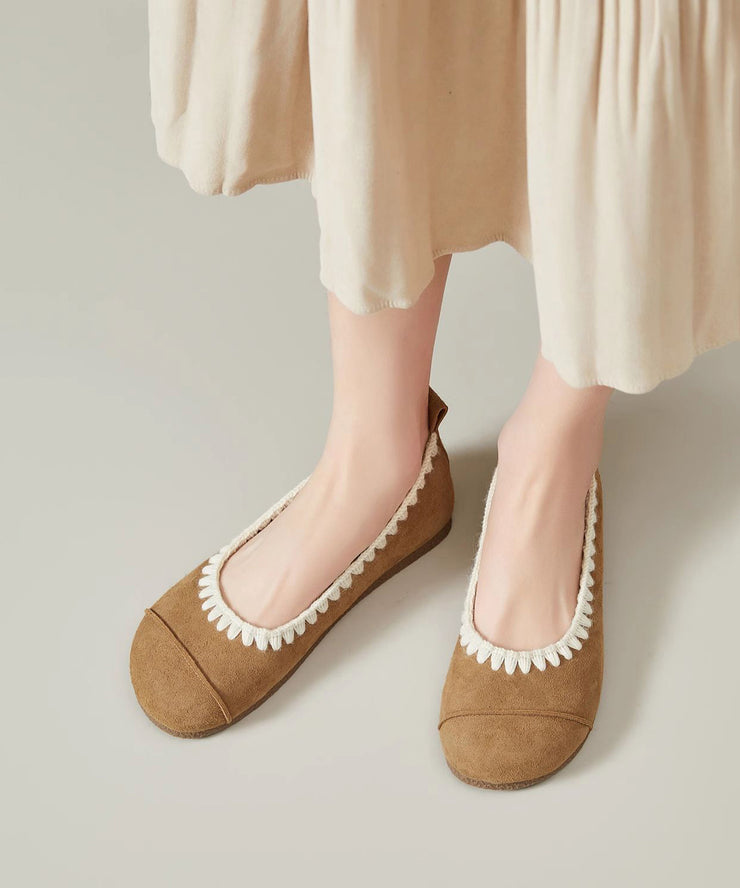Women Comfy Splicing Flat Shoes Yellow Suede