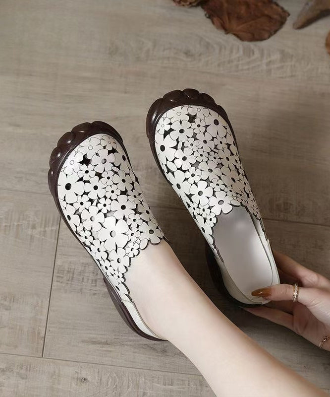 Women Comfy White Flat Shoes Splicing Hollow Out