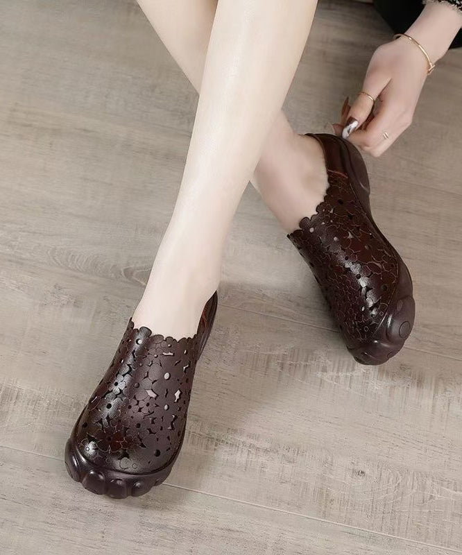 Women Comfy White Flat Shoes Splicing Hollow Out