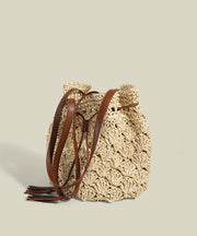 Women CrossBody Solid Durable Straw Woven Bucket Bag