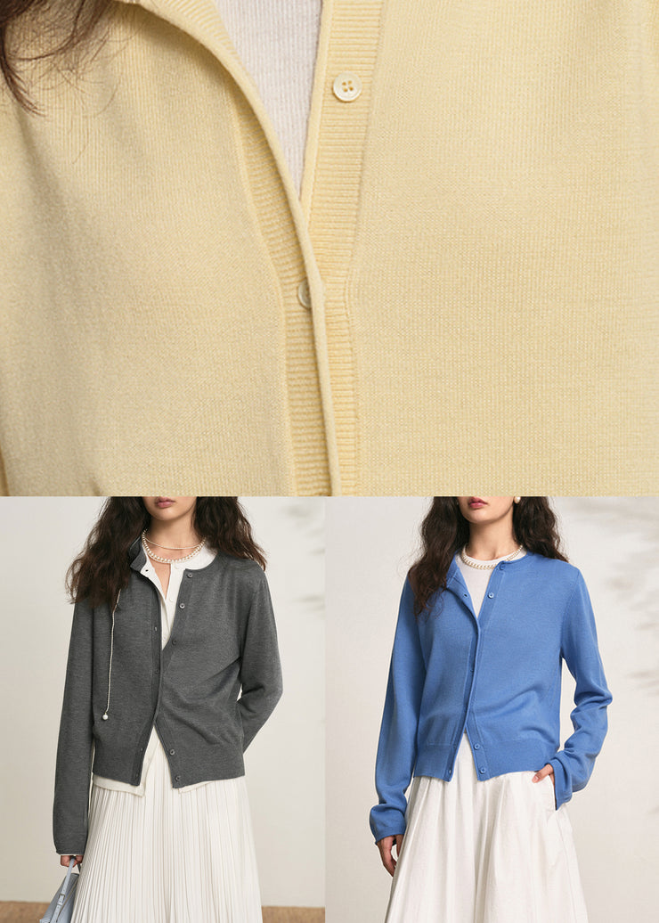 Women Dark Gray O Neck Button Knit Cardigan Fall