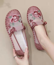 Women Embroidered Flat Feet Shoes Red Breathable Mesh