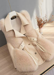 Women Faux Fox Fur Patchwork Faux Leather Vest Tops Winter