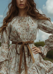 Women Floral Pastoral Style Ruffled Mini Dresses Long Sleeve