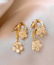 Women Gold Copper Alloy Floral Drop Earrings
