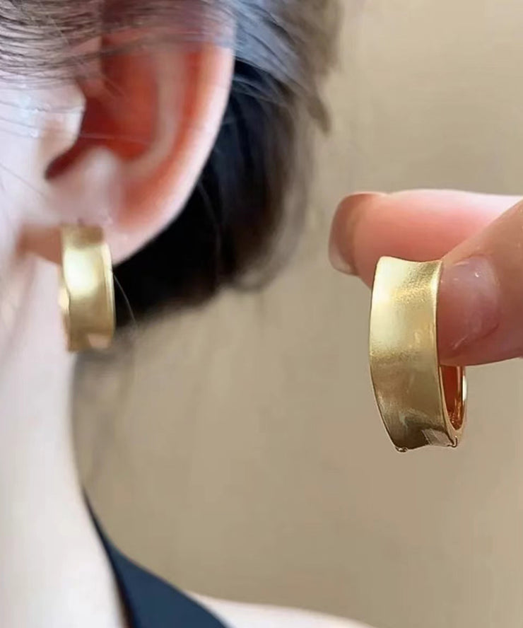 Women Gold Copper Wire Drawing Hoop Earrings