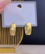 Women Gold Copper Wire Drawing Hoop Earrings