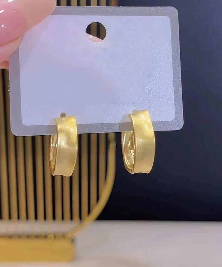 Women Gold Copper Wire Drawing Hoop Earrings
