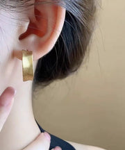 Women Gold Copper Wire Drawing Hoop Earrings