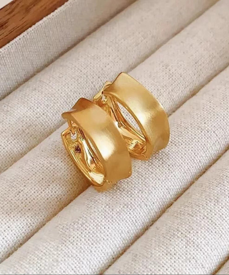 Women Gold Copper Wire Drawing Hoop Earrings