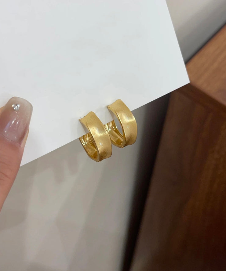 Women Gold Copper Wire Drawing Hoop Earrings