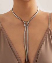 Women Gold Sterling Silver Flat Snake Shaped Tassel Necklace