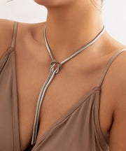 Women Gold Sterling Silver Flat Snake Shaped Tassel Necklace