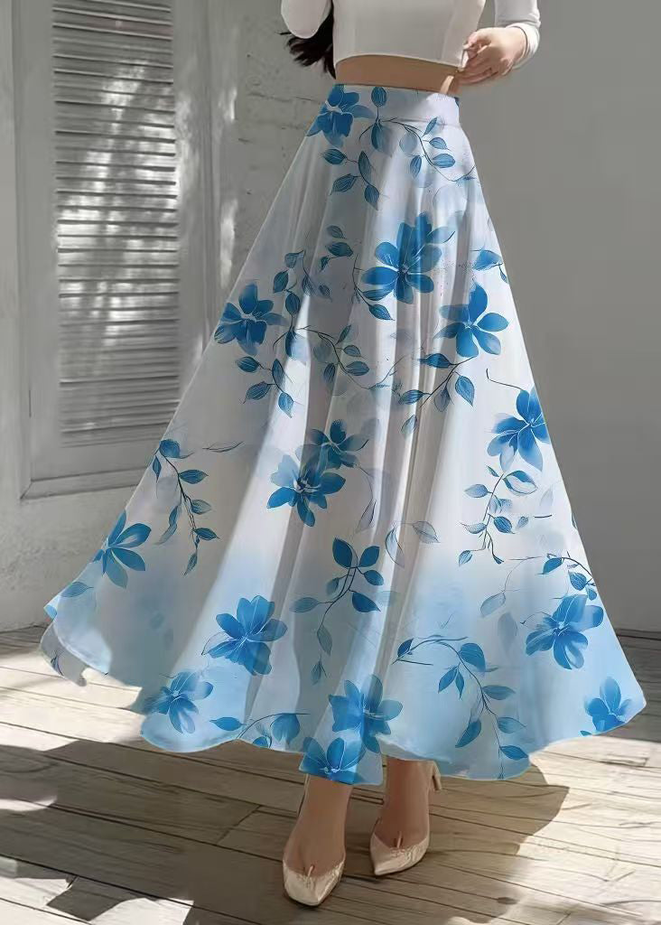 Women Gradient Blue Print Chiffon Beach Skirts Summer
