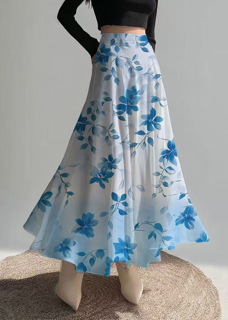Women Gradient Blue Print Chiffon Beach Skirts Summer