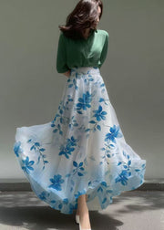Women Gradient Blue Print Chiffon Beach Skirts Summer